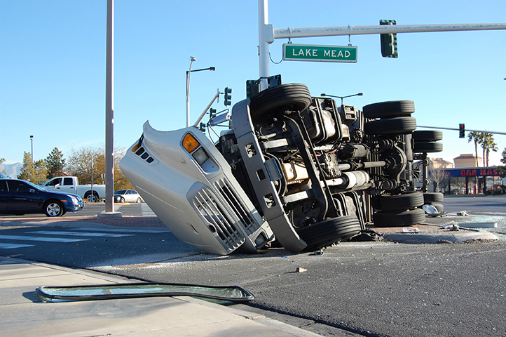 turned over truck in the middle of an intersection