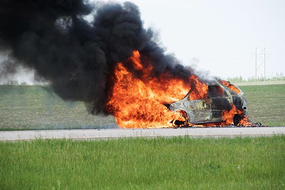 White Car on Fire