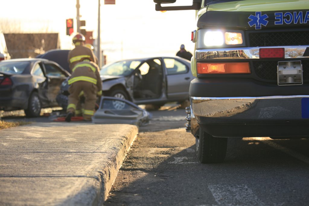 emergency response team at the scene of a car accident